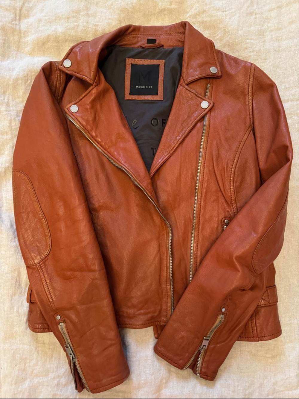 Mauritius Women's cognac Leather Moto Jacket